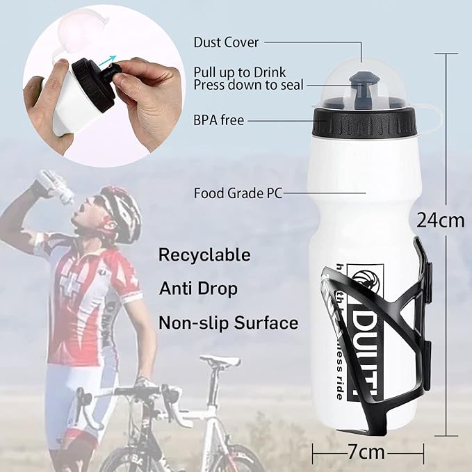 Bike Bottle Holder & Cage - Ultralight Plastic, BPA-Free 25oz Water Bottle for MTB & Road Bikes