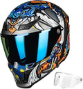 ILM Motorcycle Helmets for Adult Men Women Full Face DOT ECE Powersports Dual Visor Street Racing Helmet with Pinlock Cascos para Motos Model MF509 (Ronin Blue, S)