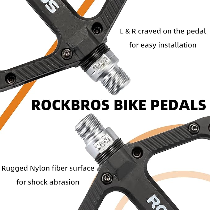 Rock BROS Mountain Bike Pedals Nylon Composite Bearing 9/16" MTB Bicycle Pedals with Wide Flat Platform