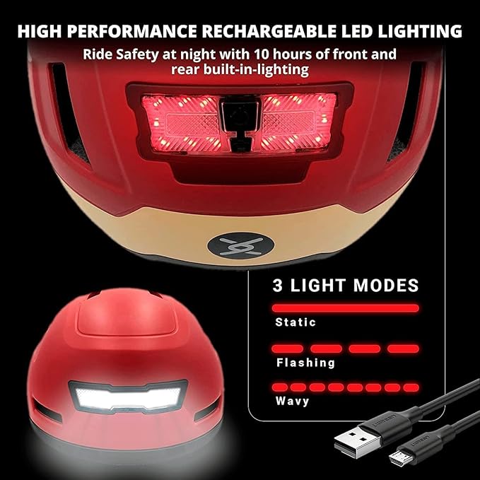 XNITO Bike Helmet with LED Lights - Urban Bicycle Helmet for Adults, Men & Women - CPSC & NTA-8776 Dual Certified - Class 3 E-Bikes, Scooters, Onewheel, Commuter, Mountain