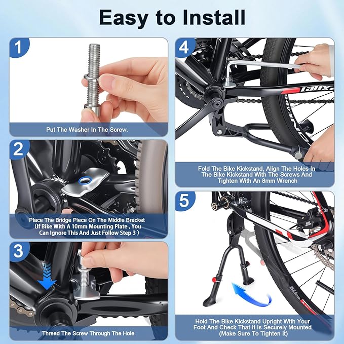 YBLNTEK Center Mount Bike Kickstand Adjustable Height, Double Leg Aluminum Alloy Bicycle Kick Stands for 24" 26'' 27.5'' 28" 29inches Adults Commuter Road Cargo Bikes