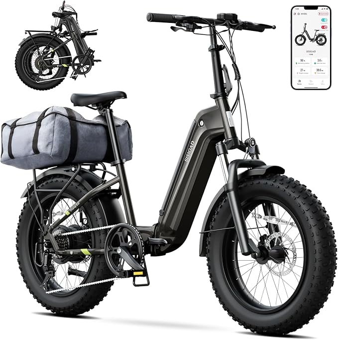 SISIGAD Folding Electric Bike for Adults, 1500W Peak Motor Ebike with 48V 15Ah Removable Battery, Max Range 60 Miles 28 MPH Commuter Foldable Ebike, 20" Fat Tire All Terrain E Bike