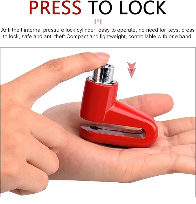 2 PCS Disc Brake Locks, Heavy Duty Bike Lock, Anti-Theft Security Wheel Disc Lock, Universal for Motorcycles Bike Scooter (Red)
