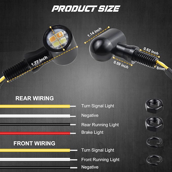 NTHREEAUTO Universal Motorcycle Turn Signals, Front Rear LED Turn Signal Lights Mini Blinkers Brake Tail Light Kit Compatible with Harley Davidson Honda Suzuki Triumph Yamaha - 4 PCS
