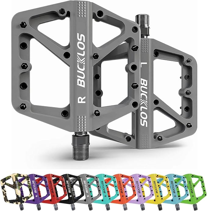BUCKLOS Mountain Bike Pedals MTB Pedals Flat, Adult Bicycle Road Bike Large Platform Nylon Non-Slip Pedal for Gravel Bike/Hybrid Bike 9/16"