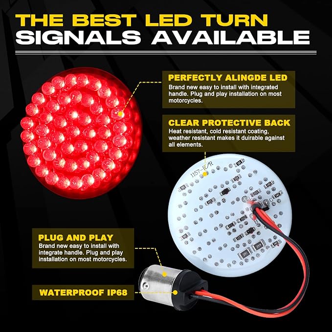 LX-LIGHT Pair 2'' Bullet Style 1157 Rear LED Turn Signal Light Kit Compatible with Dyna Softail Touring Street Glide Road King Sportster 1986-2025 Motorcycles