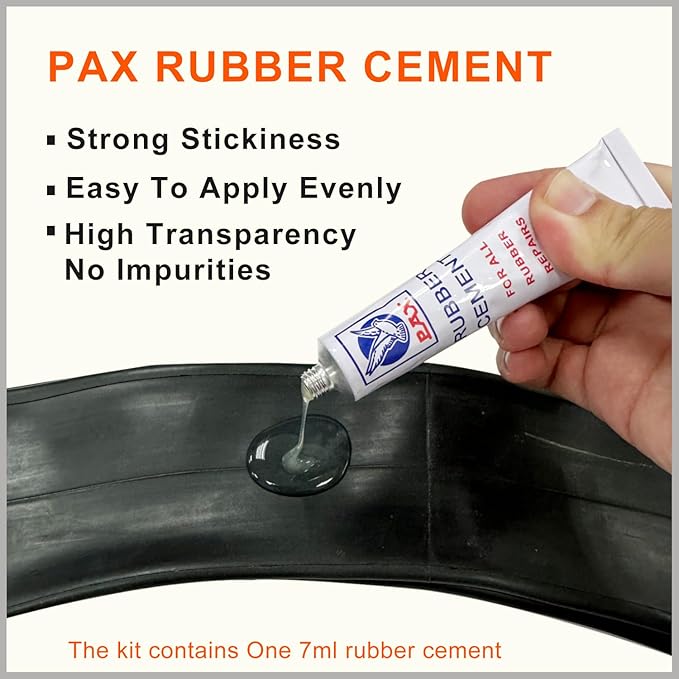 PAX 11Pcs Inner Tube Patch Kit with 7ml Rubber Cement - Professional Puncture Repair Set for Bicycle, Motorcycle, Scooter, BMX, ATV, Lawn Mower Tubes & Inflatables