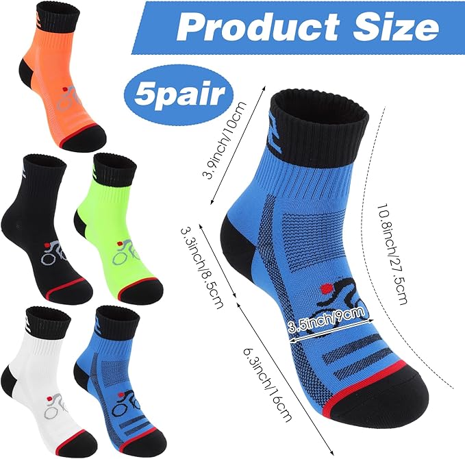 5 Pairs Mens Cycling Socks Sports Bike Socks Unisex Nylon Colorful Athletic Sock Breathable Cycling Gifts for Women