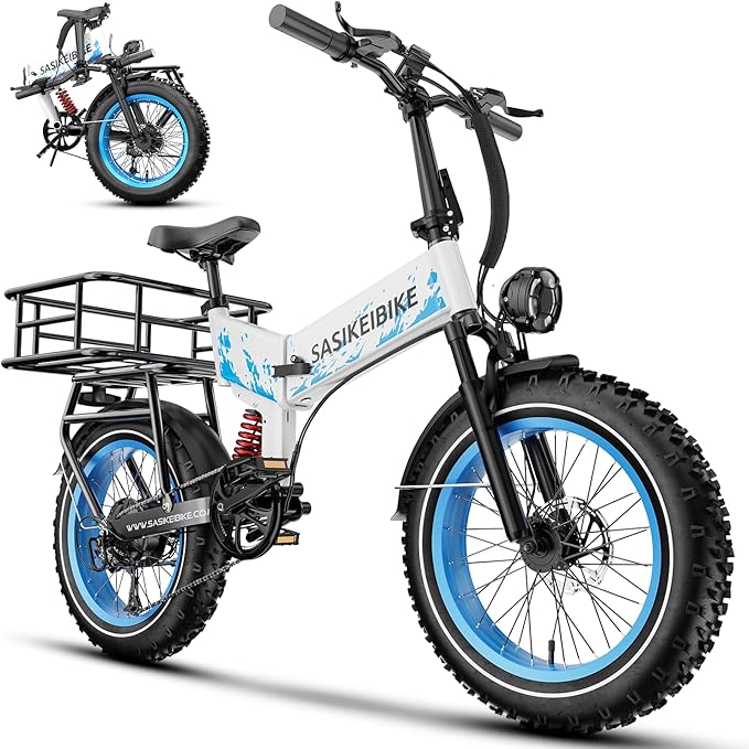 1500W Folding Electric Bike for Adults,52V 20Ah Removable Battery Ebike with 30+MPH 70 Miles Max,20" x4.0 Fat Tire E-Bike, Foldable Dual Suspension Electric Bicycle for Commute,Mountain