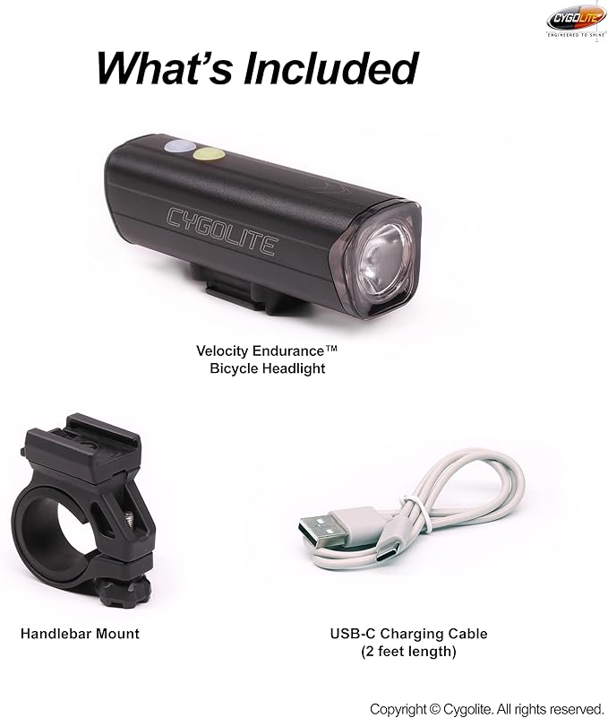 Cygolite Velocity 1600, 1200, 1000, 800 Lumen USB-C Bike Lights – Anodized Aluminum Alloy – 9 Light Modes – Fine Tunable Brightness - Compact, IP67 Waterproof – Hard Mount – Road & Mountain