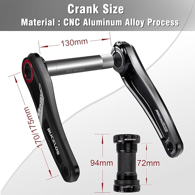 BUCKLOS 170/175mm Mountain Bike Crankset - CNC MTB Hollowtech Direct Mount Single Speed Cranksets, Bicycle Crank Set with 32/34/36/38T Narrow Wide Tooth Chainring for 9/10/11/12 Speeds