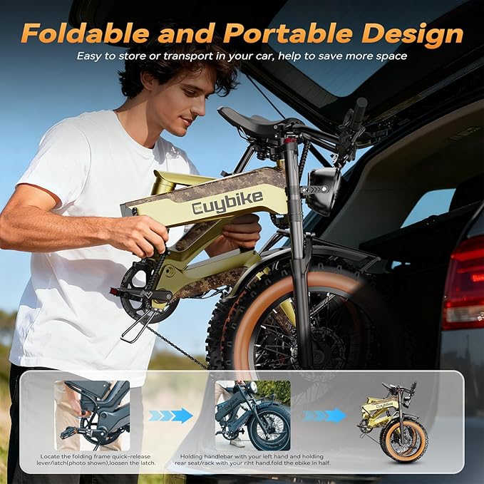 2000W/3000W Peak Motor Electric Bike for Adults, 48V/52V 25AH/30AH Battery Full Suspension Foldable Ebike, 20"x4.0" Fat Tires 35MPH Dirt Bike, 100/120 Miles Hydraulic Brake Magnesium Alloy Motorcycle