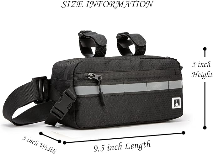 ROYALFAIR Waterproof Bike Handlebar Bag with Reflective Strips & Shoulder Strap, Bicycle Front Frame Storage Pouch for Mountain Road Cycling Commuting (Black)