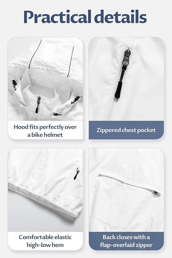 CREATMO US Men's Packable Waterproof Running Rain Coats Reflective Cycling Jacket Windbreaker With Removable Hood