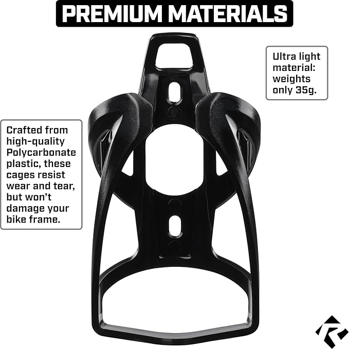 Revere Ultra-Light Bike Water Bottle Holder – Durable Bicycle Bottle Cage for Road, MTB, & Mountain Bikes – 2-Pack with Screws & Installation Tool – Premium Cycling Accessories (Black)
