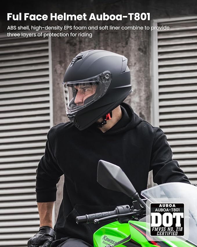 Motorcycle Helmets for Adult Men Women, Full Face Lightweight Street Bike Racing DOT Helmet with Extra Clear Visor Model AU-T801