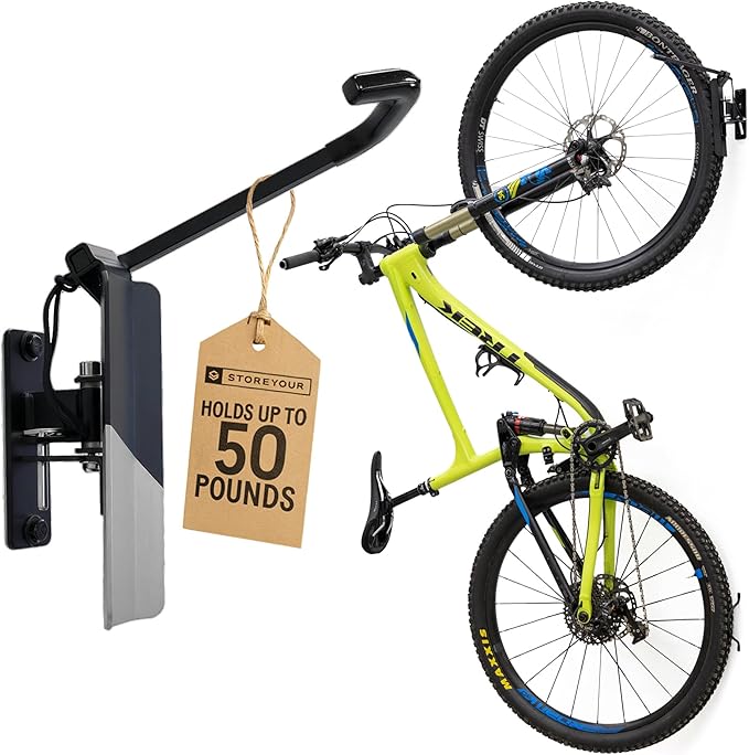 StoreYourBoard Bike Swivel Rack – Wall Mounted Garage Bike Storage, Vertical Bike Rack with 120° Swivel Hanger & Stopper – Space-Saving Bike Rack Garage Mount for Kids Bikes, BMX
