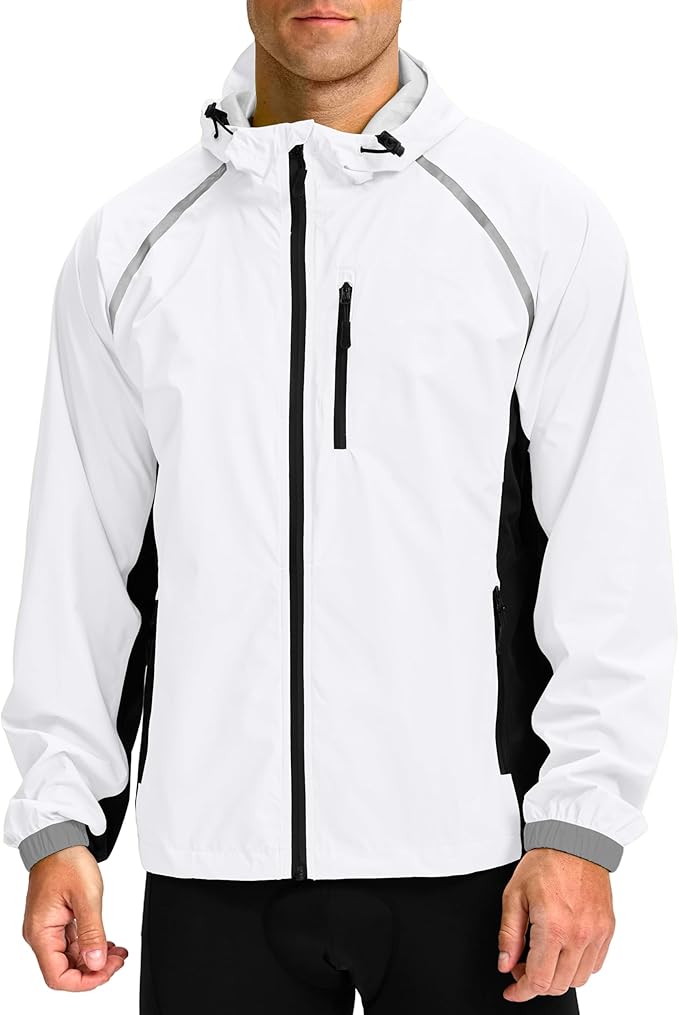 Bikewa Men's Cycling Rain Jackets Waterproof Running Bike Windbreaker Lightweight Packable Hooded Jacket