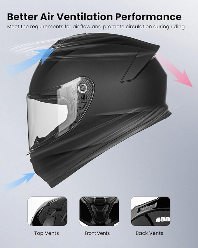 Motorcycle Helmets for Adult Men Women, Full Face Lightweight Street Bike Racing DOT Helmet with Extra Clear Visor Model AU-T801