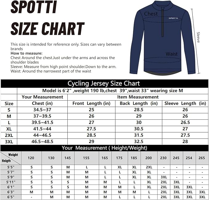 Spotti Men's Cycling Bike Jersey Long Sleeve with 3 Rear Pockets - Moisture Wicking, Breathable, Quick Dry Biking Shirt