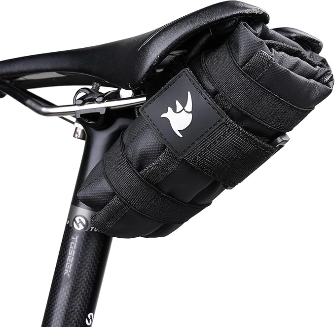 Rhinowalk Bike Tool Storage Bag with Elastic Straps Foldable Bicycle Repair Tool Pouch for Top Tube, Frame Triangle or Saddle Mount Multi-Compartment Design for Tire Repair Kits & Gear (Black)