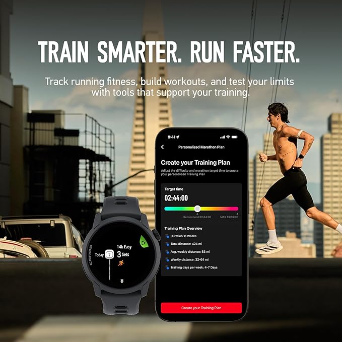 COROS PACE 4 Ultralight Sport GPS Watch, 1.2" AMOLED Touchscreen,19 days of daily use, Voice Features, Advanced Training Tools, GPS, Heart Rate Monitor, Navigation, Run, Bike, and Ski - Black Silicone