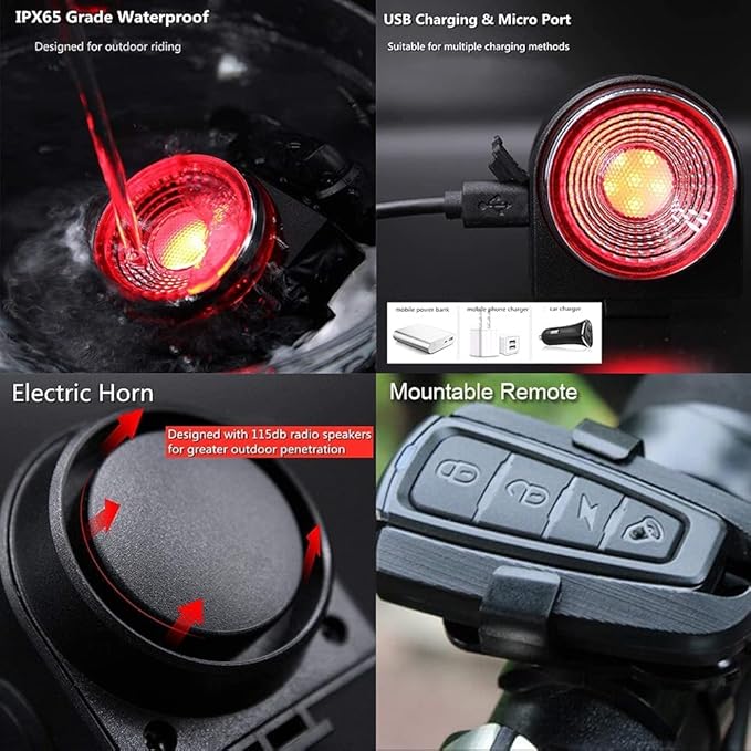 G Keni Smart Brake Sensing Rear Bike Lights, Auto Light Sensing Bike Tail Light, IPX6 Waterproof, Ultra Bright LED Taillights, Rechargeable Safety Road Back Bicycle Lights for Night Riding