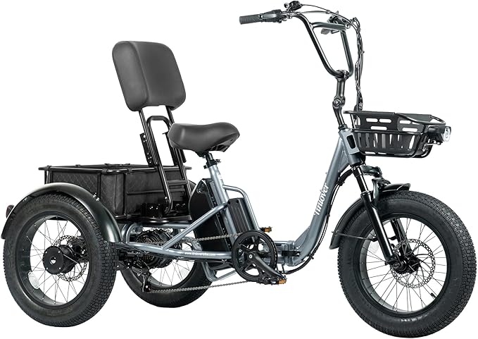 Folding Electric Tricycle for Adults 2 Seater, 22MPH 100 Miles 4" Wide Fat Tire Electric Trike, 3 Wheel Electric Bike 1200W, 48V 20AH Battery, 550LBS Load, Reverse, Parking, Differential, UL Certified