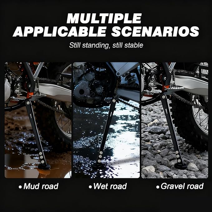 Dirt Bike Kickstand Side Stand Support Stand Adjustable Aluminum CNC with Springs for 150 200 250 300 350 400 450 500 530 XC/XC-F/XCF-W/XCW/XCFW/EXC/EXC-F/EXC Sixdays/FE/TE 2008-2016 Black