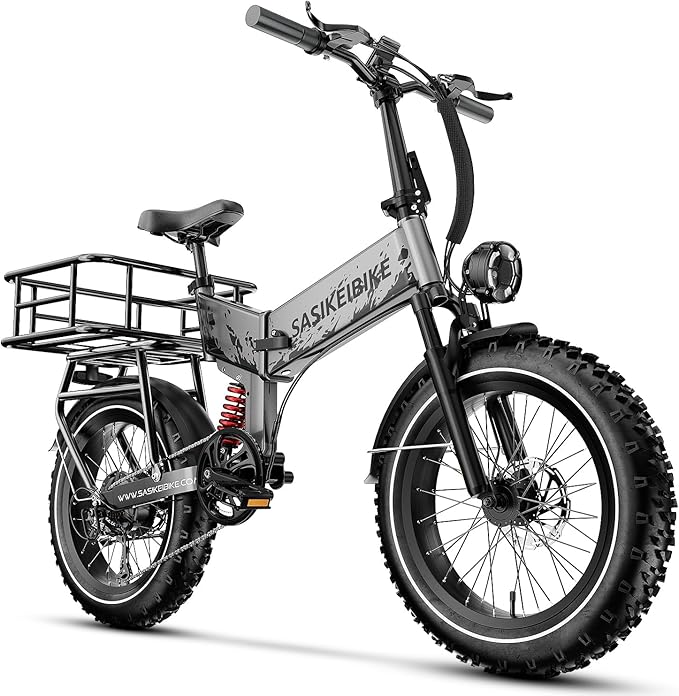 1500W Folding Electric Bike for Adults, 52V 20AH Large Removable Battery E Bike, 30+MPH, 80 Miles Max Range, 20" x4.0 Fat Tire Ebike, Dual Suspension Commute Electric Mountain Bicycle