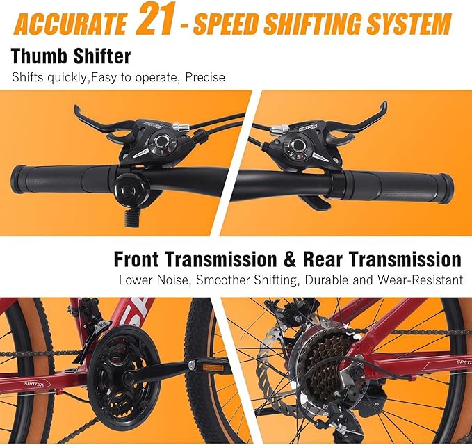 SPATIAL Mountain Bike, 20/24/26/27.5/29 inch Outdoor Cycling Bike,21/8 Speed Lightweight Aluminum Frame | Dual Disc Brakes,Adjustable Ergonomic Seat for Men Women Adult Teens