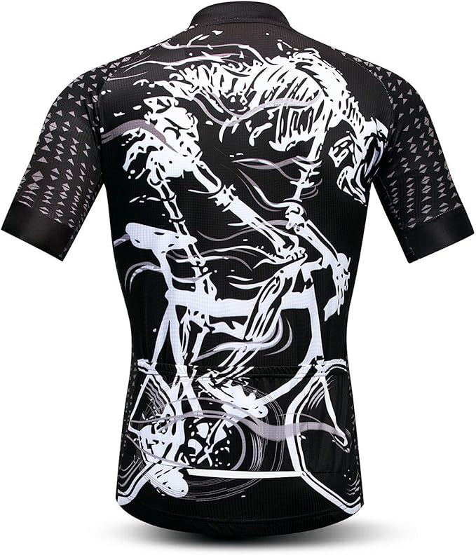 Men Cycling Jersey Skull Bike Short Sleeve Tops Quick-Dry Reflective 3-Pockets S-3XL