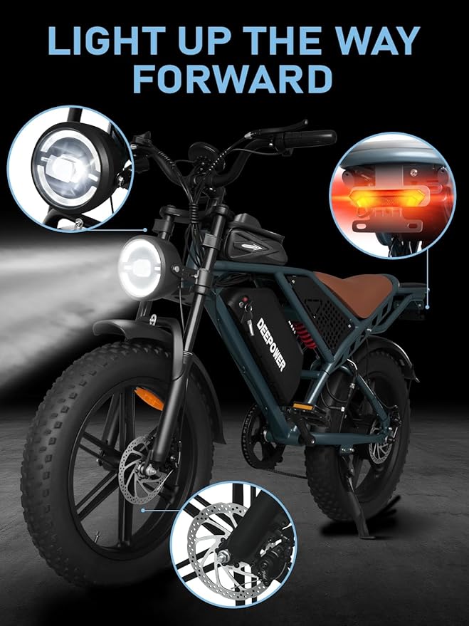 DEEPOWER Electric Bike for Adults,Peak 1500W Motor,30MPH 40Mile ebikes for Adults with 20AH Battery,20" Fat Tire Ebike,Dual Suspension,7 Speed Electric Motorcycle
