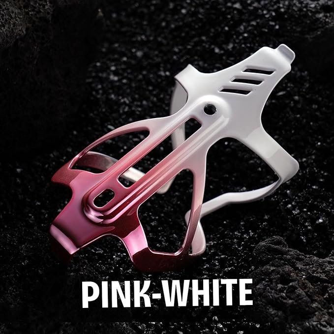 Corki Cycles Heavy Duty Bike Water Bottle Holder, Lightweight Aluminum Cage Shockproof Design for Road Mountain Gravel Bikes, Holds 18-30 oz, 2-Pack White Pink