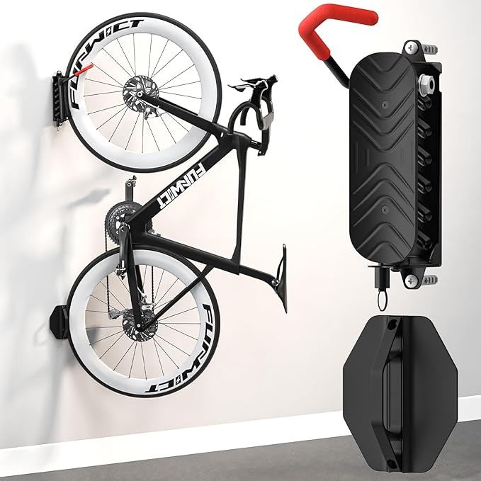Swivel Bike Wall Mount Bike Rack Garage Organizer, Vertical Bike Hanger for Bicycle Rotating Wall Rack, Easy Installation with Wheel Hook (1 PACK)