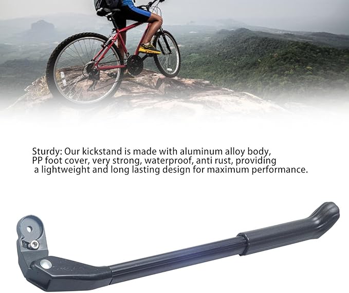 Adjustable Bike Kickstand, Aluminum Alloy Cycling Stand with Tool Less Length Adjustment, Lightweight Anti Slip Foot Design for Mountain and Road Bicycles.