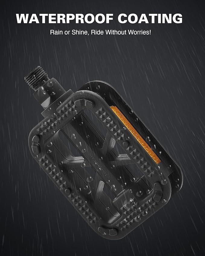 VIRIBUS 9/16 Inch Bike Pedals, Professional Bicycle Pedals with Nonskid Platforms & Reflectors, Waterproof BMX Pedals Compatible with Most Road Bike Mountain Bike Tricycle Electric Bike Kids Bike