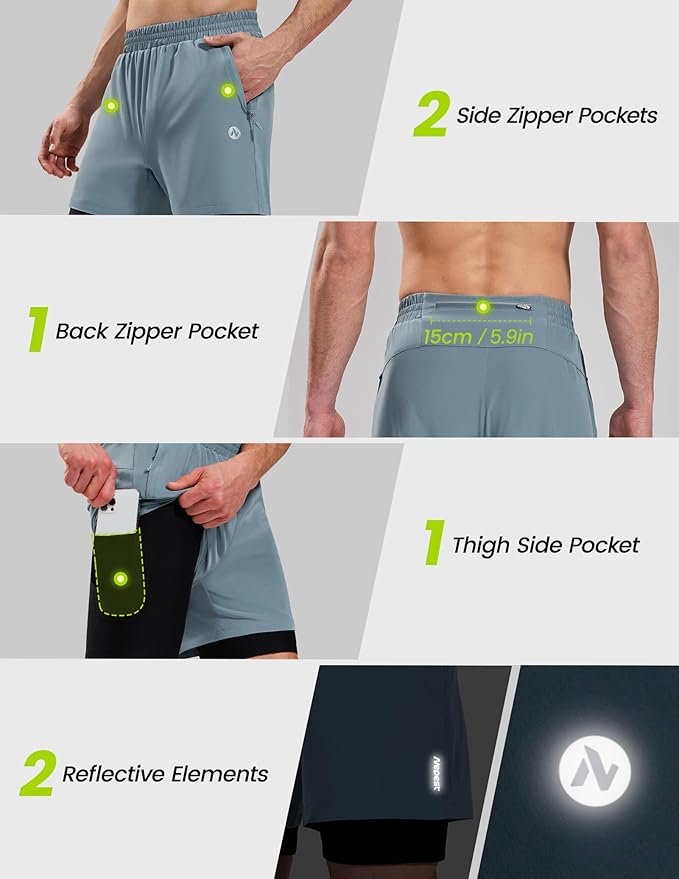 Nepest Men’s 4D Padded Mountain Bike Shorts MTB Cycling Biking Bicycle Riding Shorts with Zipper Pockets
