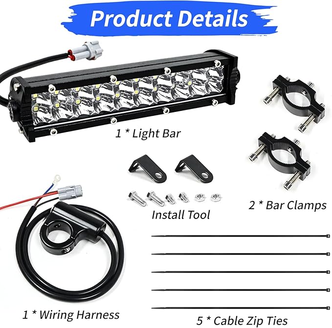 60W 4200LM Dirt Bike LED Light Bar, 12V Plug & Play Motorcycle Handlebar Light Kit for 7/8" CRF XR KX KLX TTR PW RM Pit Bike ATV UTV, Universal Front Auxiliary Driving Light