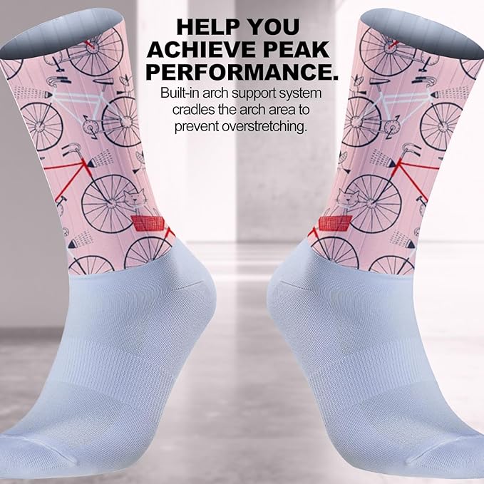 Cycling Socks Athletic Crew Socks Breathable Cushioned Compression Running Hiking Socks For Mens Womens