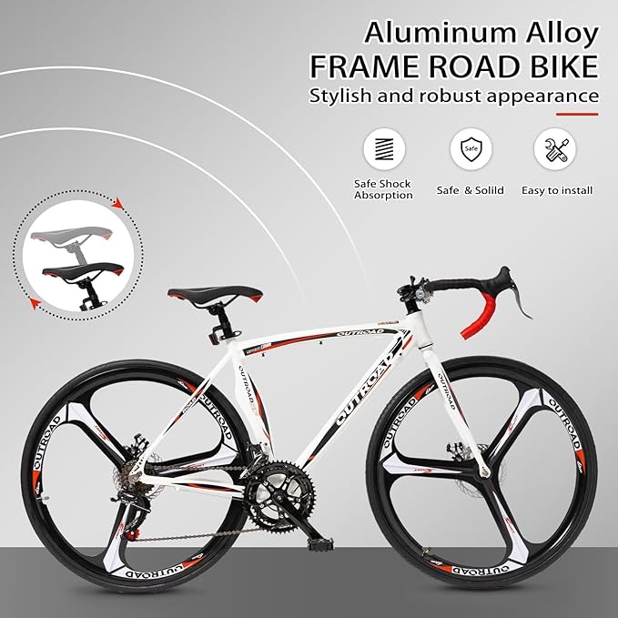 700C Wheel Road Commuter Bike, 14 Speed Shifter, Dual Disc Brakes Racing Bicycle with Light Aluminum Alloy Frame for Adult Men and Women