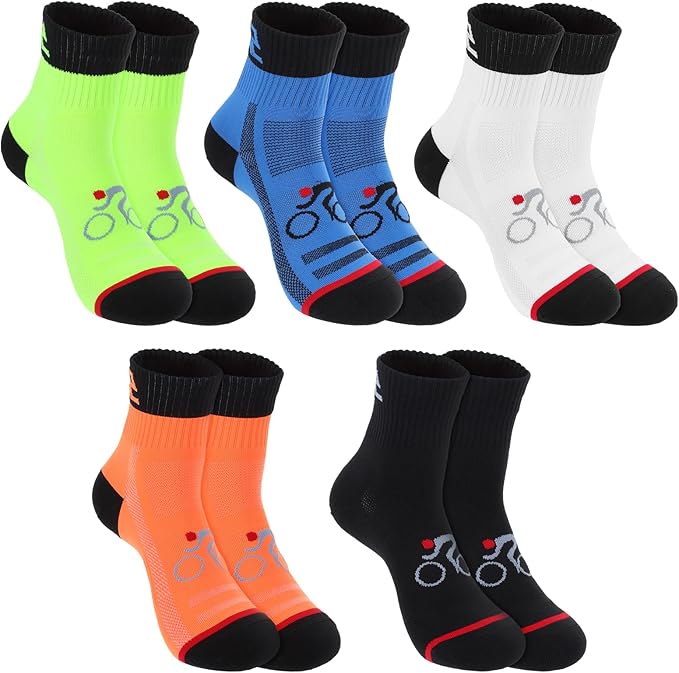 5 Pairs Mens Cycling Socks Sports Bike Socks Unisex Nylon Colorful Athletic Sock Breathable Cycling Gifts for Women
