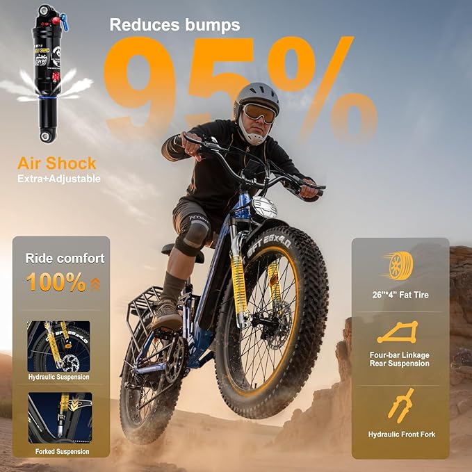 FREESKY Wildcat Ultra 3000W Electric Bike for Adults 105mile Long Range Step-Thru Ebike Motor 37MPH Dirt E Bike 25Ah Samsung Battery 26'' Fat Tire Electric Bicycle Full Suspension for Commute