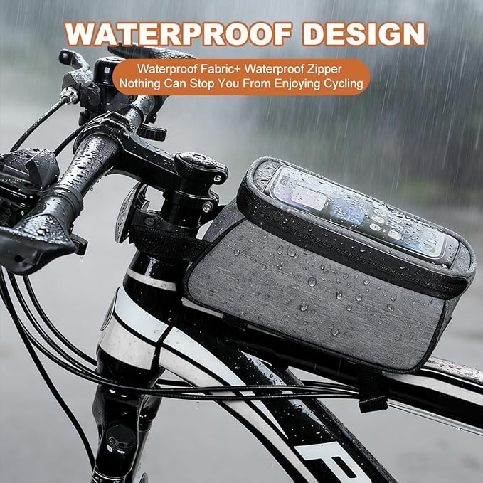 7 Inches Waterproof Bike Frame Bag | 1.5L Capacity Phone Mount Top Tube Bag e-bike Accessories for Adults | Bicycle Handlebar Compatible Phone Holder | Mountain Bike Bags & Cycling Accessories, Grey