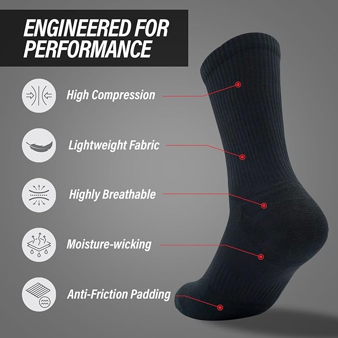 Bike PRO Compression Cycling Socks 1/2/3 Pairs, Crew Hiking Running Athletic Socks