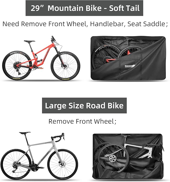 Rhinowalk Bike Transport Bag for 29 Inch Wheel Size Mountain Road Bikes - Waterproof Bicycle Travel Case Foldable Carrier Bag for Train Air Travel (29inch-Black)