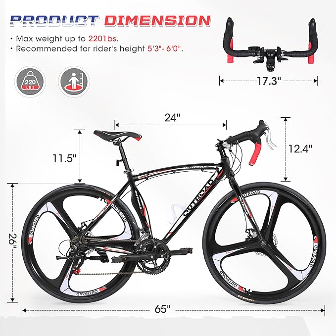 Outroad Hybrid Bikes, 26 inch 14/21 Speed 700C Wheel Road Bike with Light Aluminum Alloy Frame Commuter Bicycle with Dual Disc/V Brakes for Adult Women and Men Blue,Red,Black,White