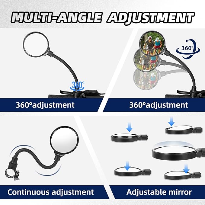West Biking Bike Mirror Handlebar Mount, Adjustable Rotatable Bicycle Rear View Mirror, Wide Angle Acrylic Convex Safety Mirror for Mountain Road Bike