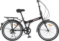 MEGHNA Folding City Bike 24 inch Wheel Single Speed/7 Speed Dual V Brakes Portable Foldable Bike with Rear Rack Bike Fenders City Bike for Women Men Junior for Trip Commuting to Work