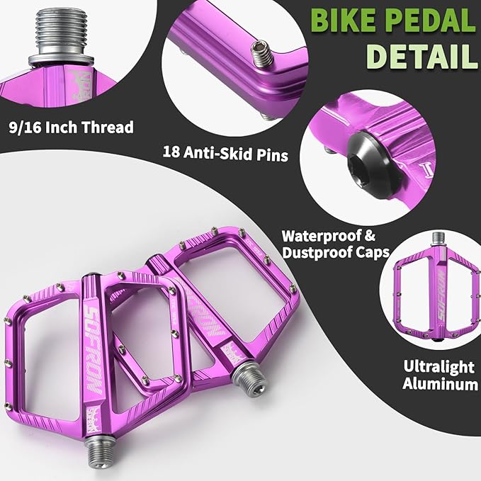 MTB Bike Pedals, Lightweight Mountain Bicycle Pedals for BMX/Road Bikes -Universal Aluminum Alloy Large Platform Pedal
